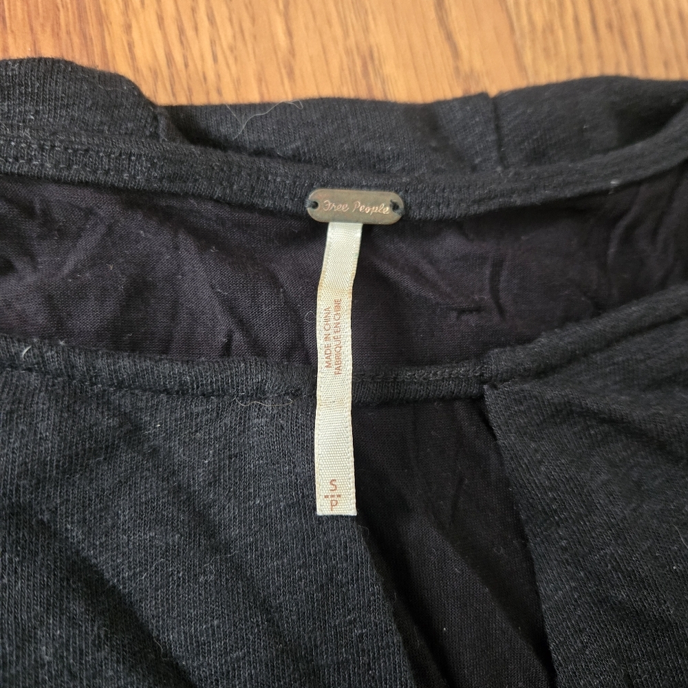 Free People Guaze Midi Dress Black Linen Casual A-Line Draped Pockets Keyhole S - Picture 3 of 15